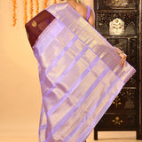 Chocolate Brown Lavender Butti Kanjivaram Silk Saree