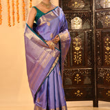 Blue Lavender Kanjivaram Silk Saree