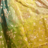 Green Blue Ombre With Golden Floral Print Organza Saree