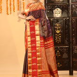 Purple With Gold Zari Striped Kanjivaram Silk Saree