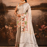 Silver Grey With Paithani Style Elephant Motif Border Designer Saree