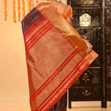 Purple With Gold Zari Striped Kanjivaram Silk Saree