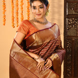 Coffee Brown With All Over Butti Kanjivaram Silk Saree