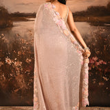 Pastel Peach Floral Hand Embroidery Sequins Saree