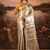 Metallic Gold With Contrast Yellow Blouse Hand Embroidery Designer Tissue Saree