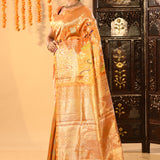 Sunset Orange Meenakari Bird Motif Tissue Kanjivaram Saree