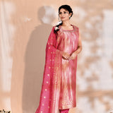 Bright Pink Tissue Silk Banarasi Kurta Set