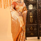 Sunset Orange Meenakari Bird Motif Tissue Kanjivaram Saree