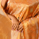 Sunset Orange Meenakari Bird Motif Tissue Kanjivaram Saree
