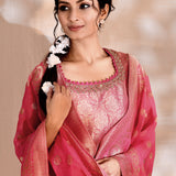 Bright Pink Tissue Silk Banarasi Kurta Set