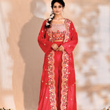 Bright Pink Tissue Silk Embroidered Indo-Western Set