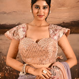 Lavender Blush Ombre Sequin With 3D Floral Applique Border Designer Georgette Saree