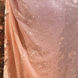 Lavender Blush Ombre Sequin With 3D Floral Applique Border Designer Georgette Saree