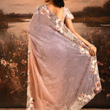 Lavender Blush Ombre Sequin With 3D Floral Applique Border Designer Georgette Saree