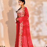 Bright Pink Tissue Silk Embroidered Indo-Western Set