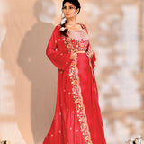 Bright Pink Tissue Silk Embroidered Indo-Western Set