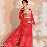 Bright Pink Tissue Silk Embroidered Indo-Western Set