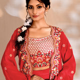 Bright Pink Tissue Silk Embroidered Indo-Western Set