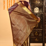 Maroon With Striped Gold And Silver Zari Kanjivaram Silk Saree
