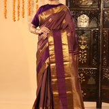 Purple Micro Checked Butti Kanjivaram Silk Saree