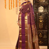Purple Micro Checked Butti Kanjivaram Silk Saree