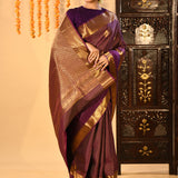 Purple Micro Checked Butti Kanjivaram Silk Saree