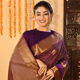 Purple Micro Checked Butti Kanjivaram Silk Saree