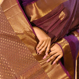 Purple Micro Checked Butti Kanjivaram Silk Saree