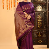 Royal Purple Butti And Temple Border Kanjivaram Silk Saree