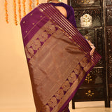 Royal Purple Butti And Temple Border Kanjivaram Silk Saree