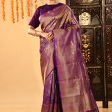 Royal Purple With Gold Zari Butti Kanjivaram Tissue Saree