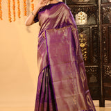 Royal Purple With Gold Zari Butti Kanjivaram Tissue Saree