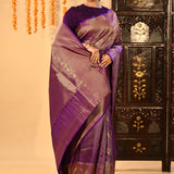 Royal Purple With Gold Zari Butti Kanjivaram Tissue Saree