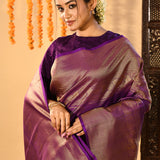 Royal Purple With Gold Zari Butti Kanjivaram Tissue Saree