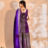 Shiny Purple Tissue Silk Embroidered Sharara Set