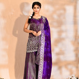 Shiny Purple Tissue Silk Embroidered Sharara Set