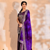 Shiny Purple Tissue Silk Embroidered Sharara Set