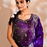 Shiny Purple Tissue Silk Embroidered Sharara Set