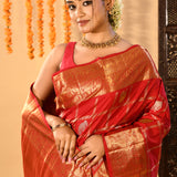 Red And Gold Checked Butti Kanjivaram Silk Saree