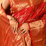 Red And Gold Checked Butti Kanjivaram Silk Saree