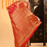 Red And Gold Checked Butti Kanjivaram Silk Saree