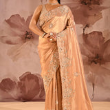 Soft Copper Beige Floral Embrodiery Designer Tissue Saree