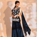 Deep Blue Tissue Silk Embroidered Sharara Set