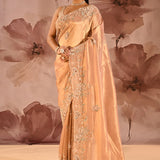 Soft Copper Beige Floral Embrodiery Designer Tissue Saree