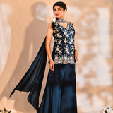 Deep Blue Tissue Silk Embroidered Sharara Set