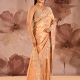 Soft Copper Beige Floral Embrodiery Designer Tissue Saree