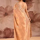Soft Copper Beige Floral Embrodiery Designer Tissue Saree