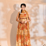 Earthy Orange Georgette Floral Anarkali Set