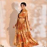 Earthy Orange Georgette Floral Anarkali Set