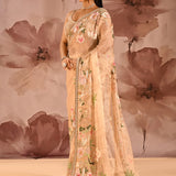 Beige Meenakari Floral Embroidery Organza Tissue Saree